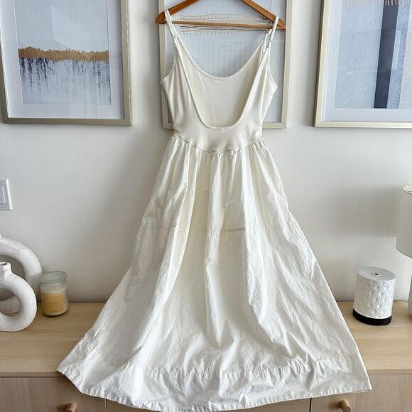 Free People Dylan Midi Dress Womens Medium Boho Poplin Knit Open Back Peasant - Picture 9 of 13